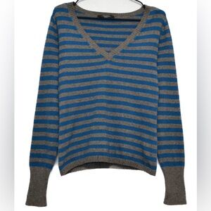 Weekend Max Mara Striped V-Neck Cotton Cashmere Sweater Retail $268 GUC